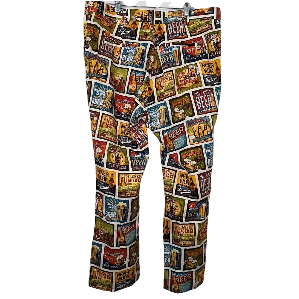 Loudmouth Golf Pants‎ 42x32 (40x30) Beer and Cocktail All Over Print Stretch